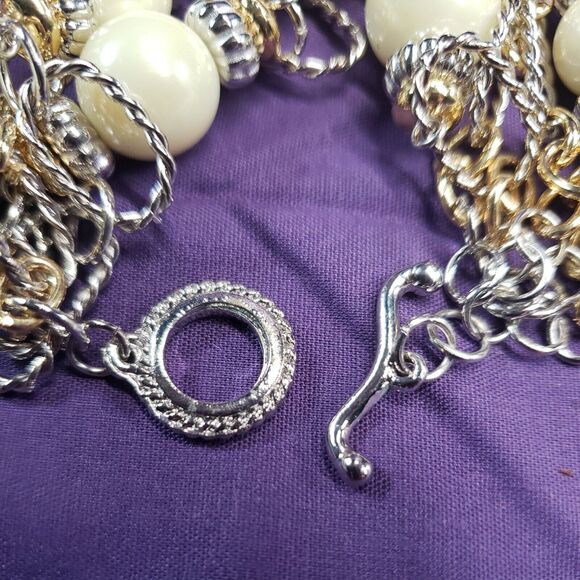 Bijoux Stella Multistrand Mixed Metals Faux Pearl Bracelet, NWT - Picture 6 of 12